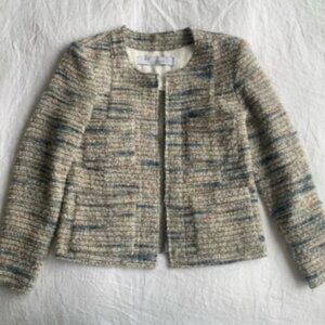 Iro Belugo Tweed Open Front Pocket Crop Wool Jacket Blazer